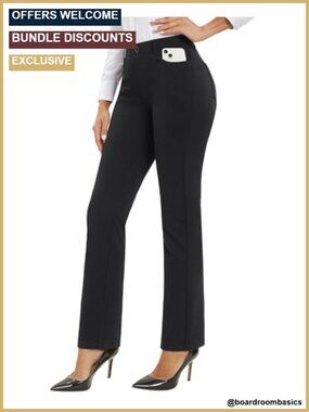 Stretch Straight Leg Work Pants Wrinkle Resistant Pull-On Business Pants